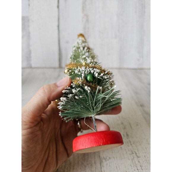 Vintage flocked mini bottle brush tree Garland ornament Xmas display decor - Picture 8 of 9